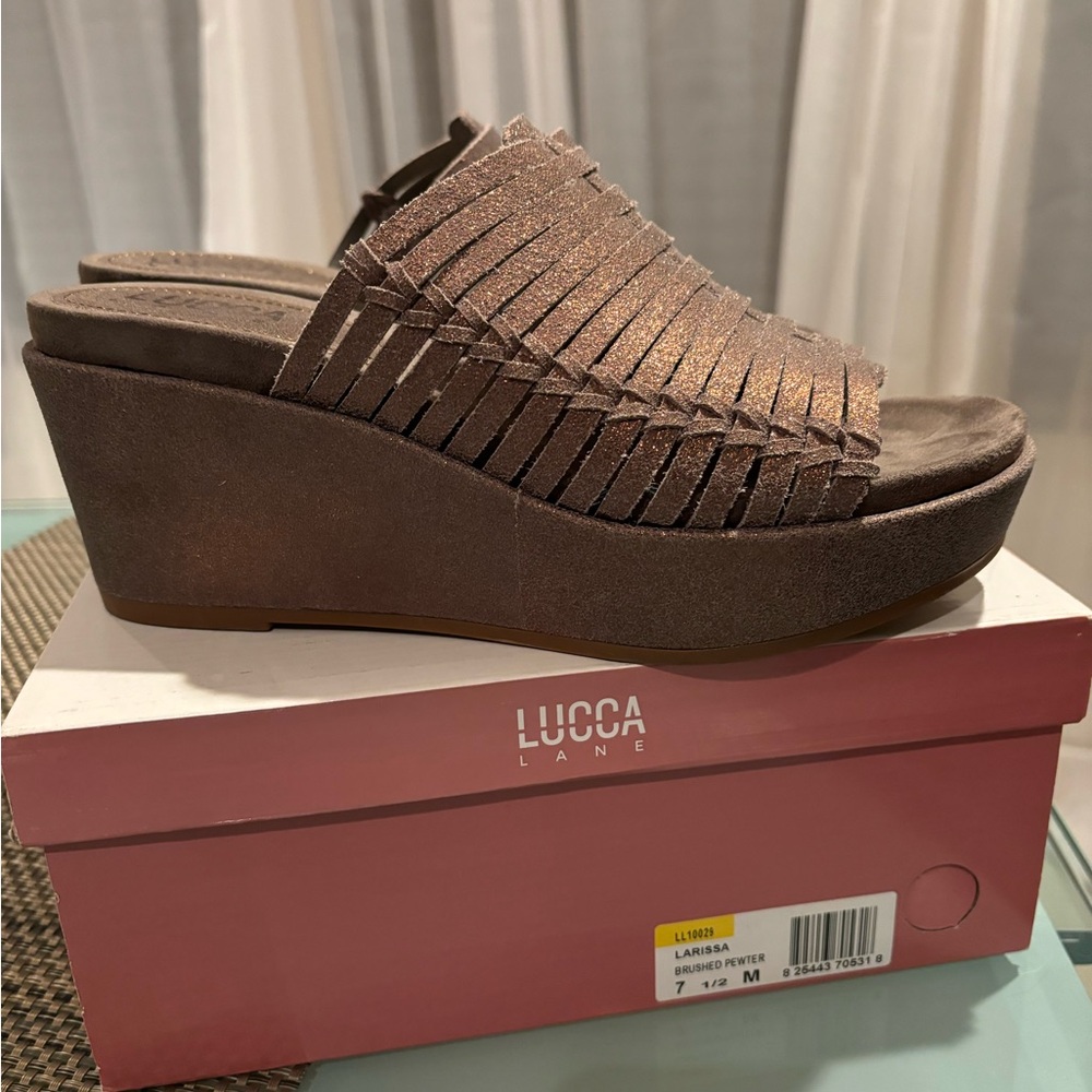 Lucca Lane Brushed Pewter Wedge Platform